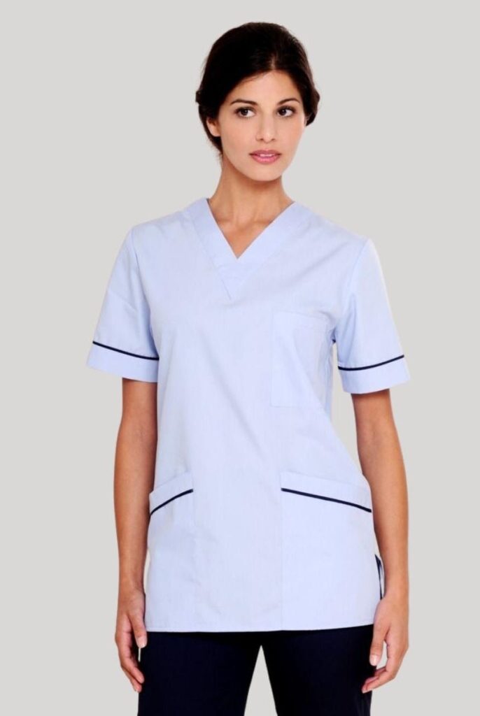 Nurse Uniforms/White/Navy Trim